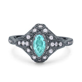 Marquise Art Deco Wedding Engagement Bridal Ring Accent Vintage Round Simulated Cubic Zirconia 925 Sterling Silver