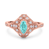 Marquise Art Deco Wedding Engagement Bridal Ring Accent Vintage Round Simulated Cubic Zirconia 925 Sterling Silver