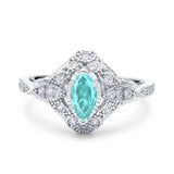 Marquise Art Deco Wedding Engagement Bridal Ring Accent Vintage Round Simulated Cubic Zirconia 925 Sterling Silver