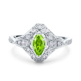 Marquise Art Deco Wedding Engagement Bridal Ring Accent Vintage Round Simulated Cubic Zirconia 925 Sterling Silver