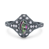 Marquise Art Deco Wedding Engagement Bridal Ring Accent Vintage Round Simulated Cubic Zirconia 925 Sterling Silver
