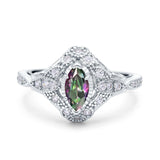 Marquise Art Deco Wedding Engagement Bridal Ring Accent Vintage Round Simulated Cubic Zirconia 925 Sterling Silver