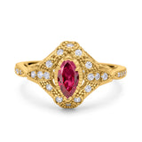 Marquise Art Deco Wedding Engagement Bridal Ring Accent Vintage Round Simulated Cubic Zirconia 925 Sterling Silver