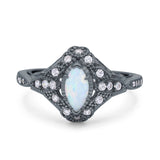 Marquise Art Deco Wedding Engagement Bridal Ring Accent Vintage Round Simulated Cubic Zirconia 925 Sterling Silver