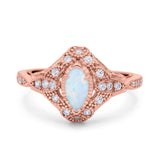 Marquise Art Deco Wedding Engagement Bridal Ring Accent Vintage Round Simulated Cubic Zirconia 925 Sterling Silver