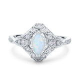 Marquise Art Deco Wedding Engagement Bridal Ring Accent Vintage Round Simulated Cubic Zirconia 925 Sterling Silver
