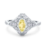 Marquise Art Deco Wedding Engagement Bridal Ring Accent Vintage Round Simulated Cubic Zirconia 925 Sterling Silver