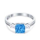 Princess Cut Art Deco Wedding Engagement Bridal Ring Round Simulated Cubic Zirconia 925 Sterling Silver