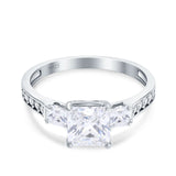 Princess Cut Art Deco Wedding Engagement Bridal Ring Round Simulated Cubic Zirconia 925 Sterling Silver