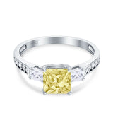 Princess Cut Art Deco Wedding Engagement Bridal Ring Round Simulated Cubic Zirconia 925 Sterling Silver