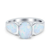 Three Stone Vintage Style Oval Art Deco Created White Opal Wedding Engagement Ring Simulated Cubic Zirconia 925 Sterling Silver