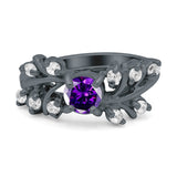 Vintage Style Wedding Bridal Ring Round Simulated Cubic Zirconia 925 Sterling Silver
