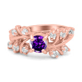 Vintage Style Wedding Bridal Ring Round Simulated Cubic Zirconia 925 Sterling Silver
