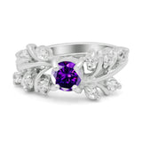 Vintage Style Wedding Bridal Ring Round Simulated Cubic Zirconia 925 Sterling Silver