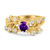Vintage Style Wedding Bridal Ring Round Simulated Cubic Zirconia 925 Sterling Silver
