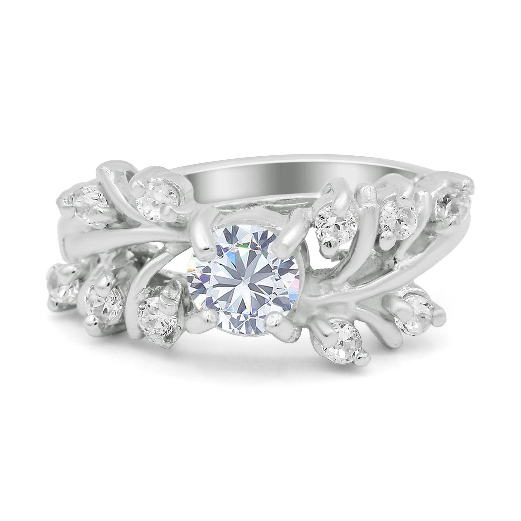 Cz Stone 925 C2 Silver Ring Vintage Style Wedding Bridal Ring