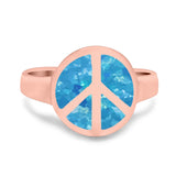 Peace Sign Ring Inlay Round Lab Created Opal 925 Sterling Silver