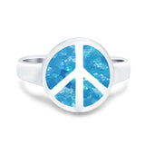 Peace Sign Ring Inlay Round Lab Created Opal 925 Sterling Silver