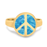 Peace Sign Ring Inlay Round Lab Created Opal 925 Sterling Silver
