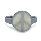 Peace Sign Ring Inlay Round Lab Created Opal 925 Sterling Silver