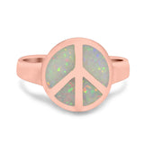 Peace Sign Ring Inlay Round Lab Created Opal 925 Sterling Silver
