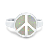 Peace Sign Ring Inlay Round Lab Created Opal 925 Sterling Silver