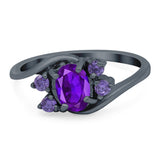 Oval Art Deco Wedding Ring Simulated Amethyst Cubic Zirconia 925 Sterling Silver