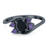 Oval Art Deco Wedding Ring Simulated Amethyst Cubic Zirconia 925 Sterling Silver