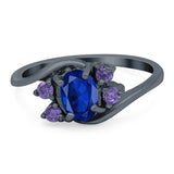 Oval Art Deco Wedding Ring Simulated Amethyst Cubic Zirconia 925 Sterling Silver