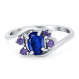 Oval Art Deco Wedding Ring Simulated Amethyst Cubic Zirconia 925 Sterling Silver