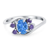 Oval Art Deco Wedding Ring Simulated Amethyst Cubic Zirconia 925 Sterling Silver