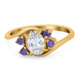 Oval Art Deco Wedding Ring Simulated Amethyst Cubic Zirconia 925 Sterling Silver