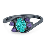 Oval Art Deco Wedding Ring Simulated Amethyst Cubic Zirconia 925 Sterling Silver
