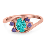 Oval Art Deco Wedding Ring Simulated Amethyst Cubic Zirconia 925 Sterling Silver