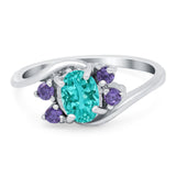 Oval Art Deco Wedding Ring Simulated Amethyst Cubic Zirconia 925 Sterling Silver