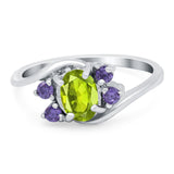 Oval Art Deco Wedding Ring Simulated Amethyst Cubic Zirconia 925 Sterling Silver