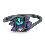 Oval Art Deco Wedding Ring Simulated Amethyst Cubic Zirconia 925 Sterling Silver