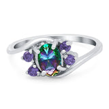 Oval Art Deco Wedding Ring Simulated Amethyst Cubic Zirconia 925 Sterling Silver