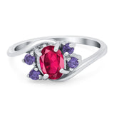 Oval Art Deco Wedding Ring Simulated Amethyst Cubic Zirconia 925 Sterling Silver