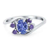 Oval Art Deco Wedding Ring Simulated Amethyst Cubic Zirconia 925 Sterling Silver