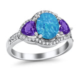 Halo Oval Simulated Cubic Zirconia Heart Amethyst CZ Ring 925 Sterling Silver