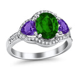 Halo Oval Simulated Cubic Zirconia Heart Amethyst CZ Ring 925 Sterling Silver