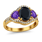 Halo Oval Simulated Cubic Zirconia Heart Amethyst CZ Ring 925 Sterling Silver