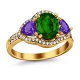 Halo Oval Simulated Cubic Zirconia Heart Amethyst CZ Ring 925 Sterling Silver