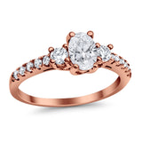Accent Wedding Engagement Ring Oval Simulated Cubic Zirconia 925 Sterling Silver