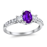 Accent Wedding Engagement Ring Oval Simulated Cubic Zirconia 925 Sterling Silver