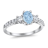 Accent Wedding Engagement Ring Oval Simulated Cubic Zirconia 925 Sterling Silver