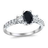 Accent Wedding Engagement Ring Oval Simulated Cubic Zirconia 925 Sterling Silver