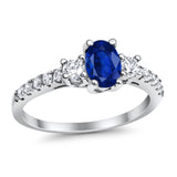 Accent Wedding Engagement Ring Oval Simulated Cubic Zirconia 925 Sterling Silver