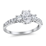 Accent Wedding Engagement Ring Oval Simulated Cubic Zirconia 925 Sterling Silver